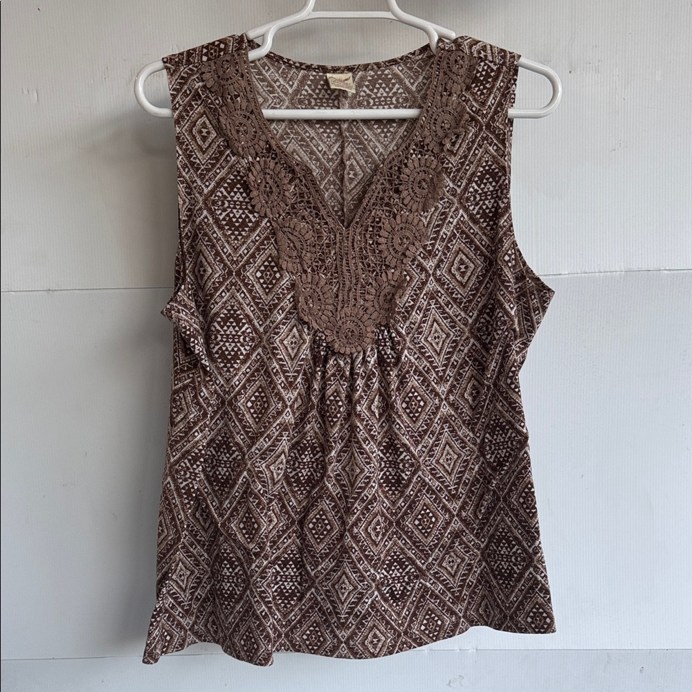 VINTAGE FADED GLORY BOHO TANK TOP WITH LACE PLUS SIZE 3X BROWN